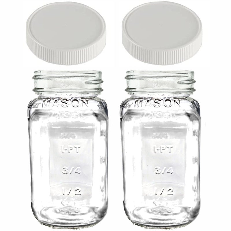 JARMING COLLECTIONS Glass Regular Mouth 24 oz Mason Jars with BPA Free Plastic Storage Lids - Made in USA - 24oz Mason Jars Regular Mouth 24 oz with Lids - Set of 2 - Image 1